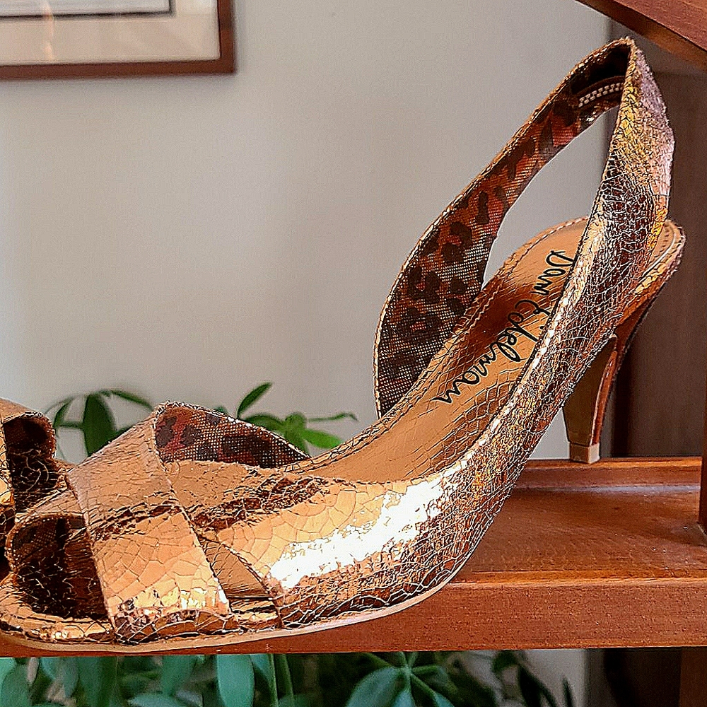 Copper crackled leather mid heel